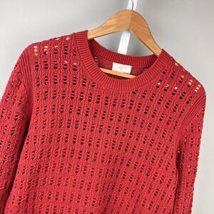 Ann Taylor LOFT Open Knit Sweater Womens S Rust Brick Red 100% Cotton Boho